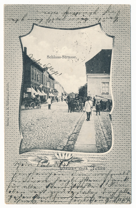 trükipostkaart albumis, Viljandi, Lossi tn, ristumine Kauba tn u 1902, kirjastaja A. Tõllasepp