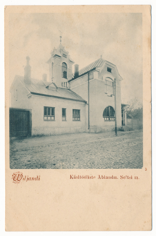 trükipostkaart albumis, Viljandi, Posti tn 6, käsitööliste seltsi maja u 1905, valgustrükk J. Riet, nr. 5