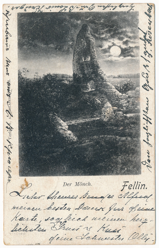 trükipostkaart albumis, Viljandi Kaevumägi, Mungamüür u 1904, kirjastaja A. Tõllasepp