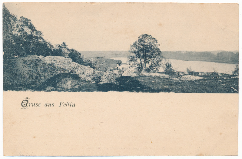 trükipostkaart albumis, Viljandi lossimäed, järv u 1905