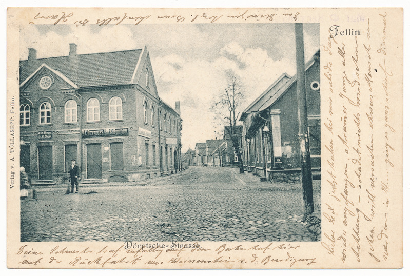 trükipostkaart albumis, Viljandi Tartu-Lossi tn ristmik u 1904, kirjastaja A. Tõllasepp