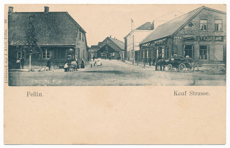 trükipostkaart albumis, Viljandi Tallinna-Kauba tn ristmik, par. Rotermanni pood, u 1905, valgustrükk J. Riet, nr 59
