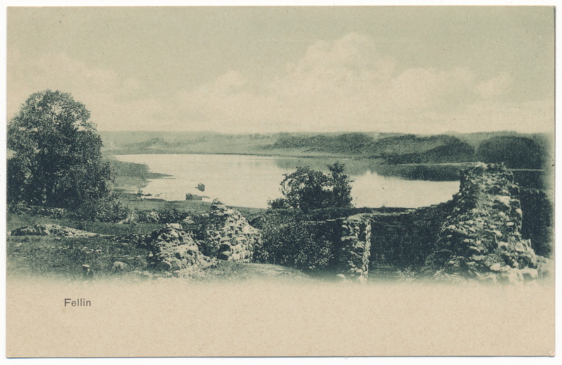 trükipostkaart albumis, Viljandi lossimäed, järv u 1910