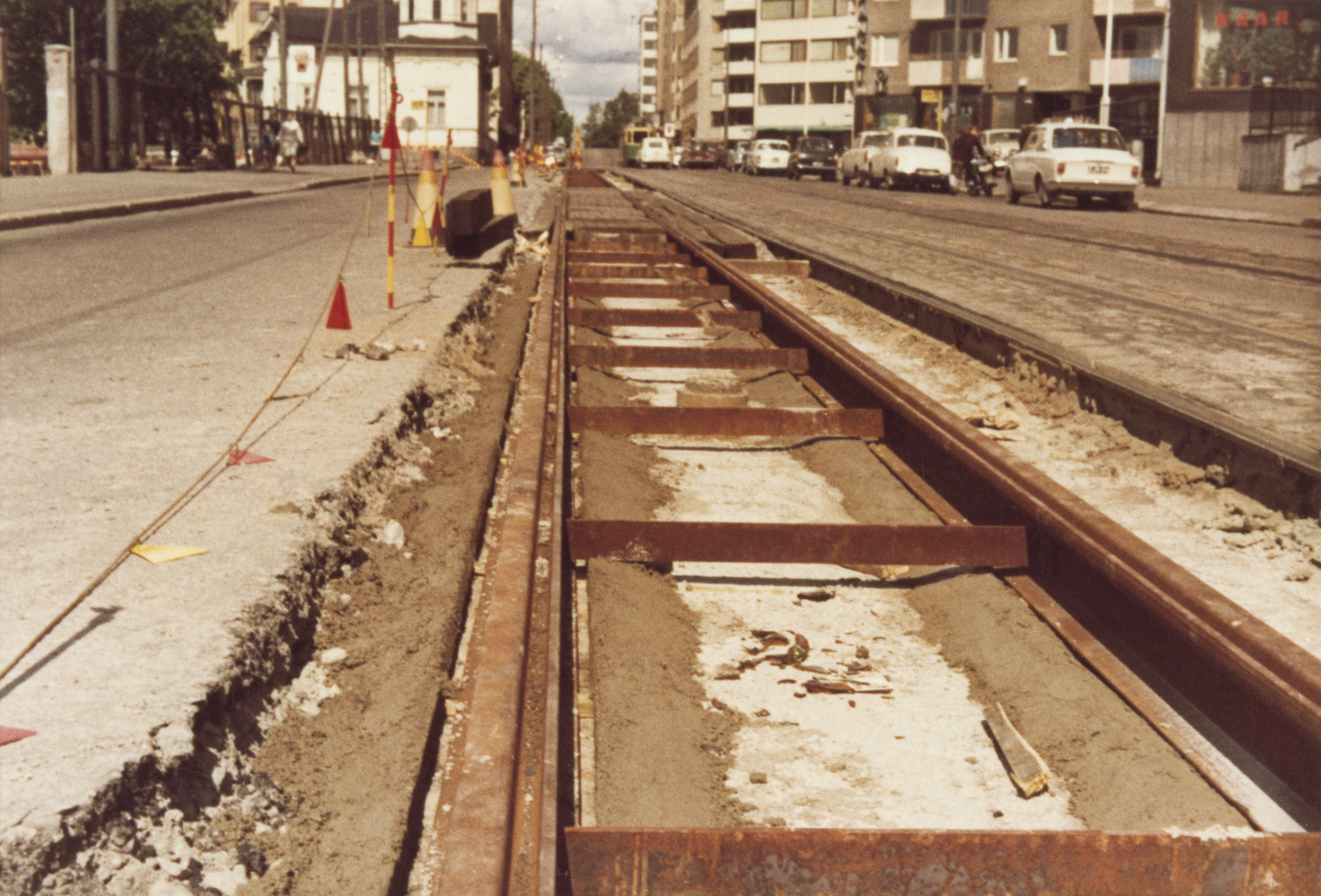 Raitiotietyömaa Toisella linjalla kesäkuussa 1968.