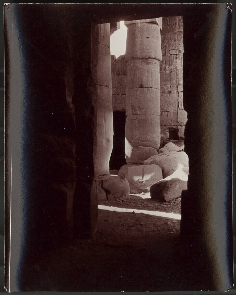 Luxor, Kuma, Temple Sethos I, View in a Column Hall - Caption: verso: M. "2055 W/Luxor. Kuma: Temple of Sethos I/completed by Ramses II. View into a column hall, “l. u.” 21 XI 1910/10h "(pencil)