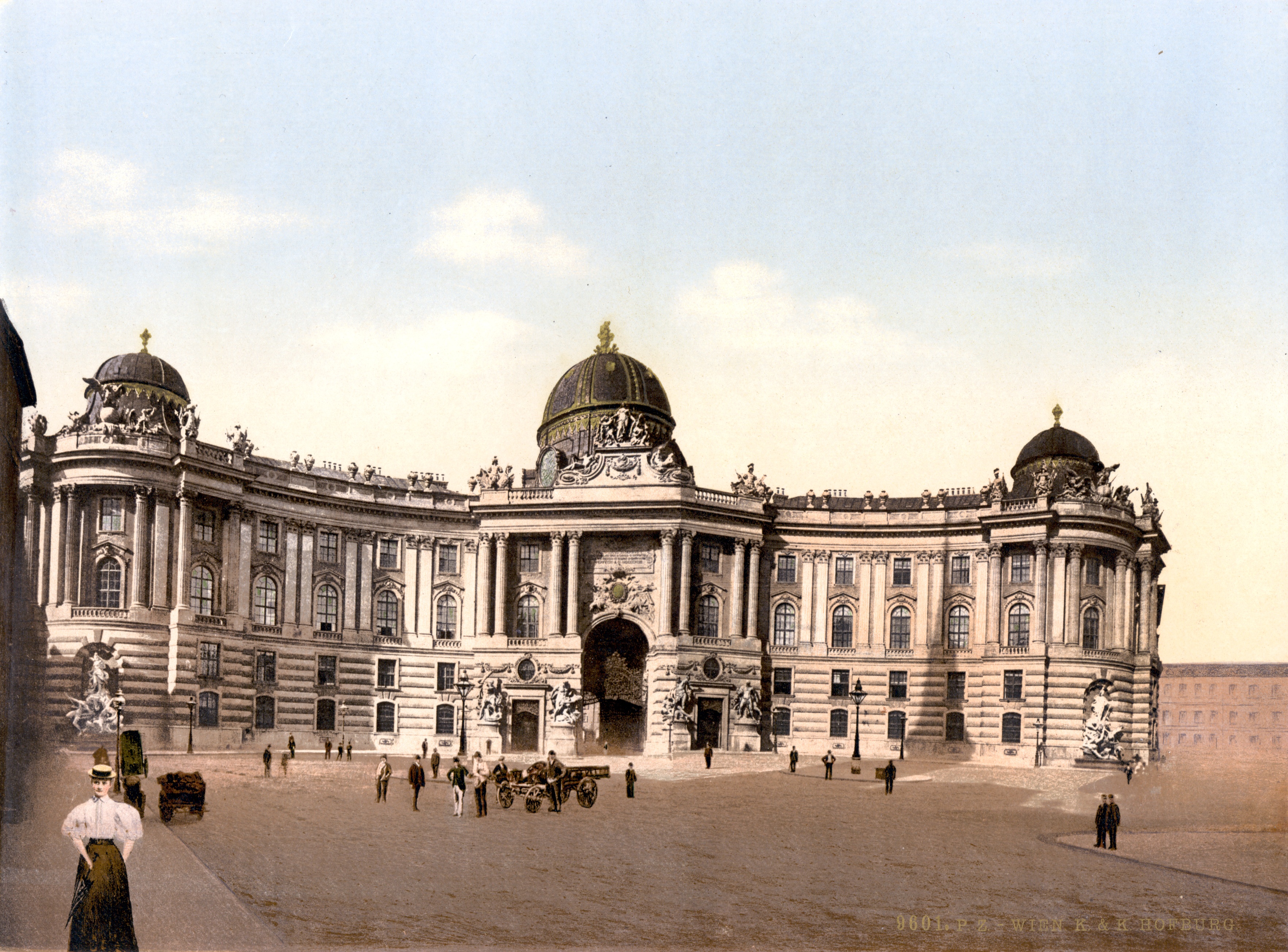 Wien Hofburg um 1900 - Historical panorama of the Michaelertrakt wing of the Imperial Hofburg Palace in Vienna (between 1890 and 1900).