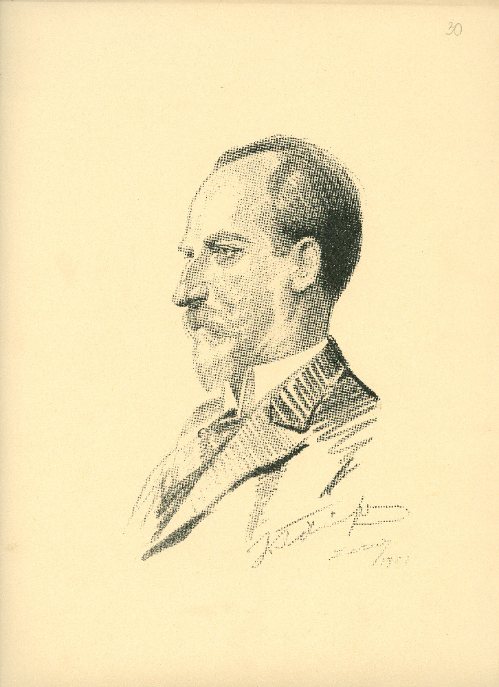 Joonistus Eesti riigivanemast Jaan Tõnissonist.