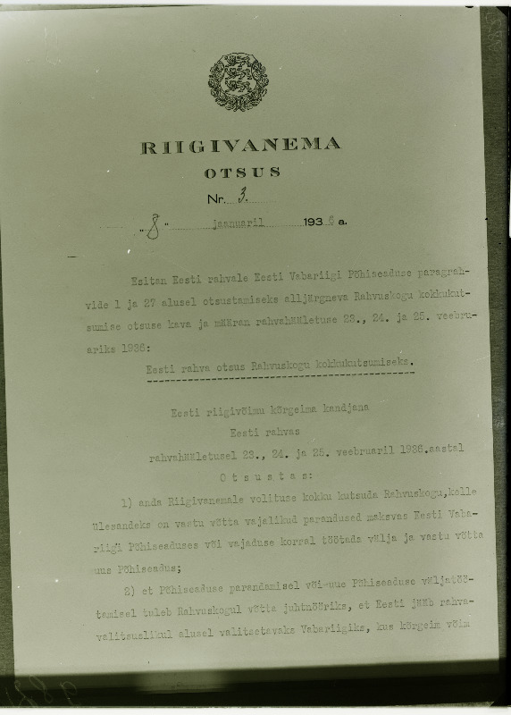 Riigivanema otsus nr. 3 8. jaanuarist 1936.