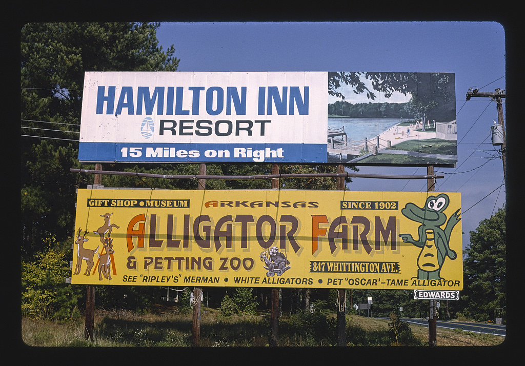 Alligator farm billboard, Route 7, Bismarck, Arkansas (LOC)