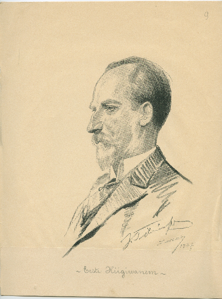 Joonistus Eesti riigivanemast Jaan Tõnissonist.