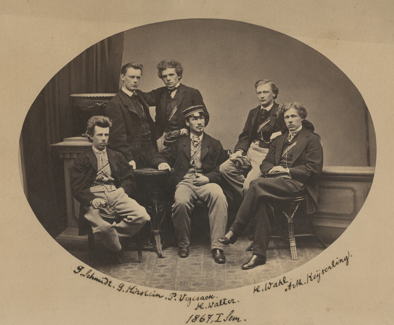 Osa korporatsiooni "Livonia" 1867. a I semestri värvicoetusest, grupifoto