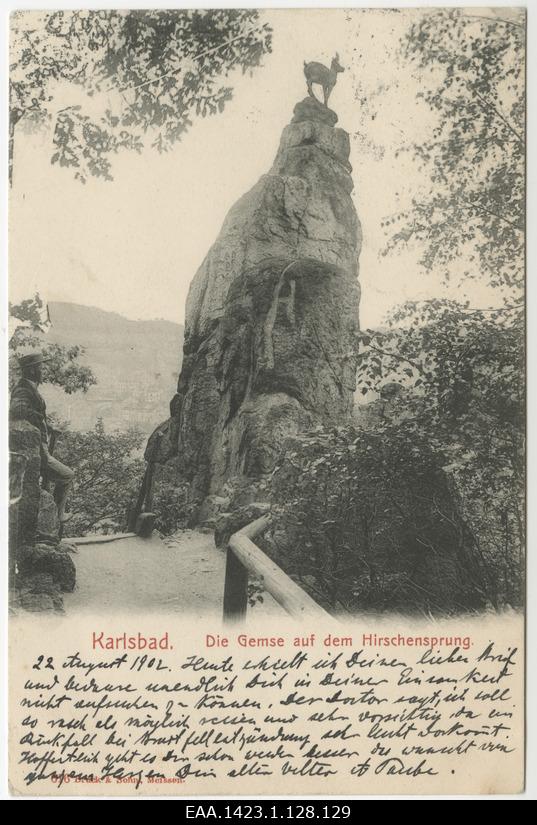Vaade kitseskulptuurile Hirschensprungis, fotopostkaart