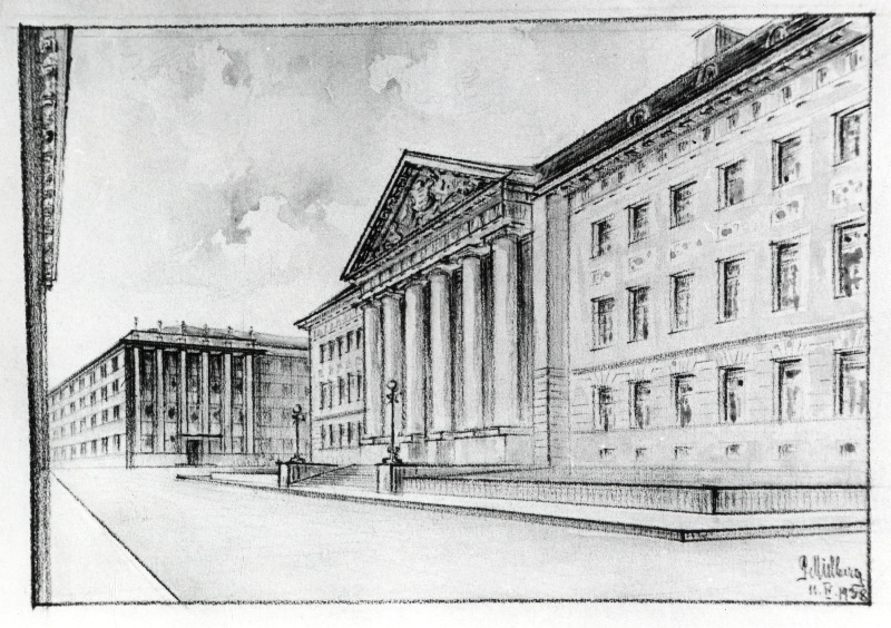 Uue instituutide hoone ja ülikooli peahoone esise ümberkorraldamise kavand. Autor G. Mülberg.