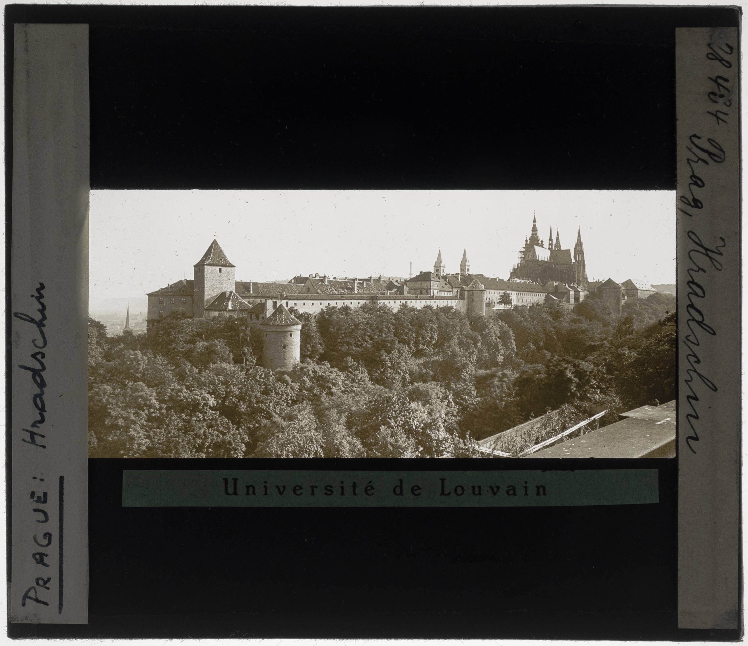 Praha. Castle - KU Leuven. Glass slides art history. Université de Louvain, between 1839 and 1939. Photographer unknown. Added information on slide. Creation/Building: 9th century. Current location: Česko, Praha, Pražský hrad. EuroPhot. Art History. 9th century. Architecture. Building. EuroPhot. Art history. 9th century. Architecture. Building.