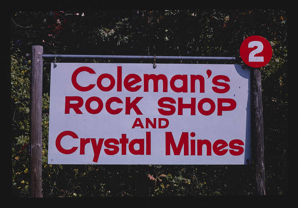 Coleman Rock Shop billboard, Route 7, Mountain Valley, Arkansas (LOC)