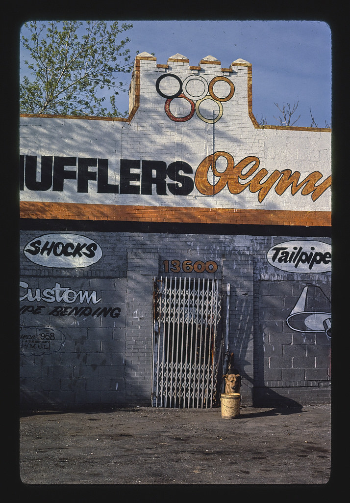 Olympic Mufflers (vertical), 13600 Livernois, Detroit, Michigan (LOC)