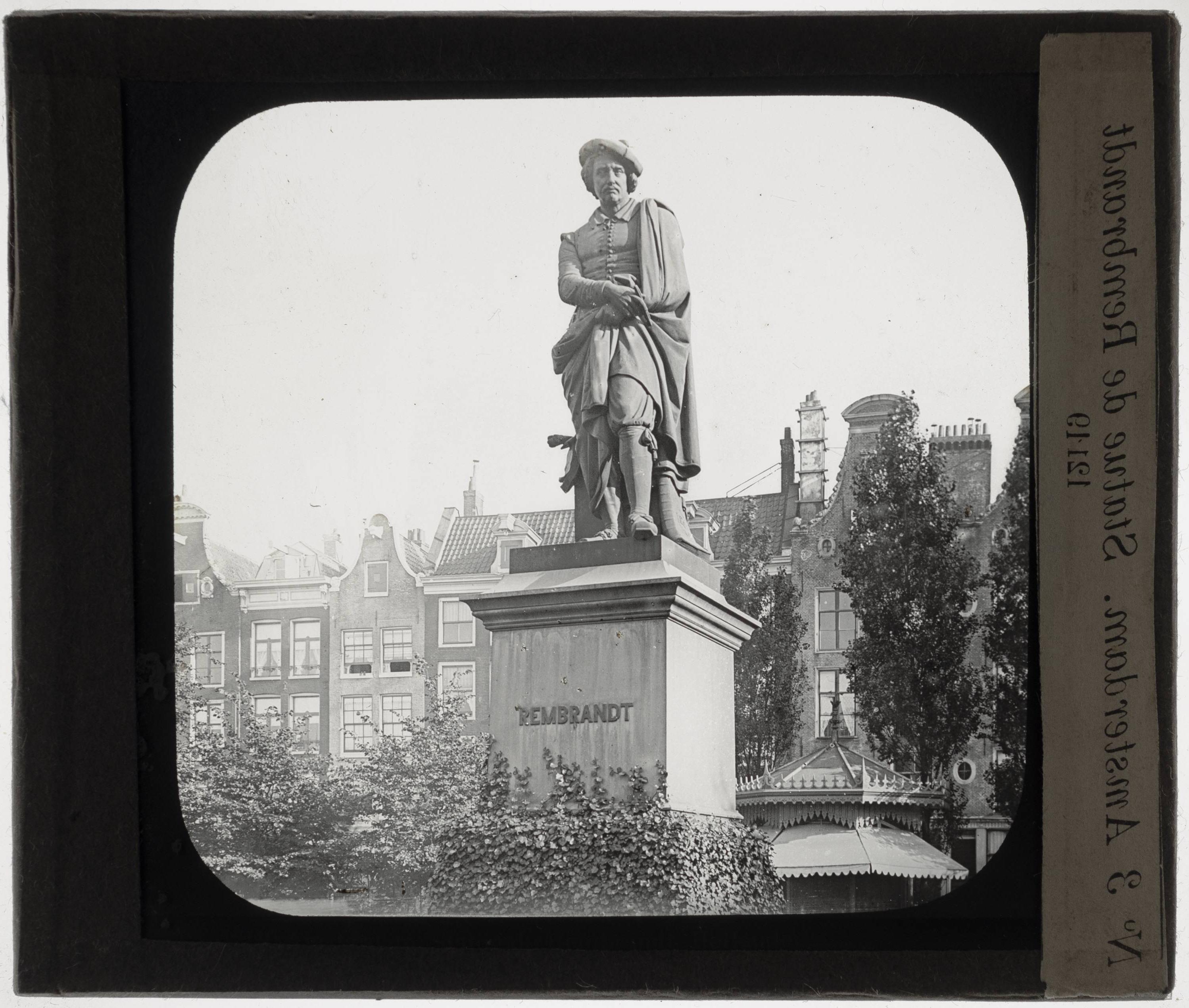 Louis Royer. Rembrandt - KU Leuven. Glass slides art history. Université de Louvain, between 1839 and 1939. Photographer unknown. Added information on slide. Creation/Building: 1852. Technique/Material: Bronze. Current location: Netherlands, Amsterdam, Rembrandtplein. EuroPhot. Art History. 19th century. Sculpture. Statue. EuroPhot. Art history. 19th century. Sculptures. Statue.