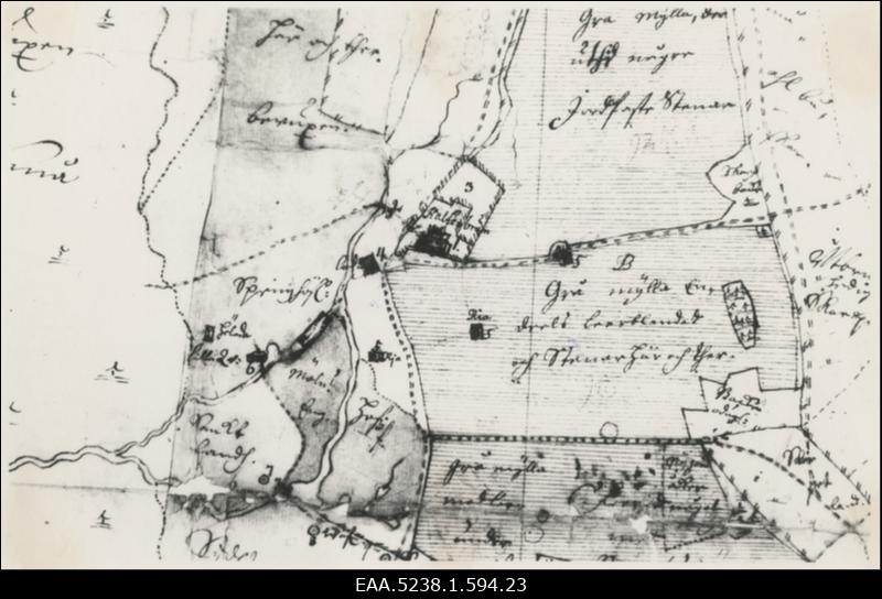 Roosna-Alliku mõis ja ümbruskond, fotokoopia plaani fragmendist (1688)