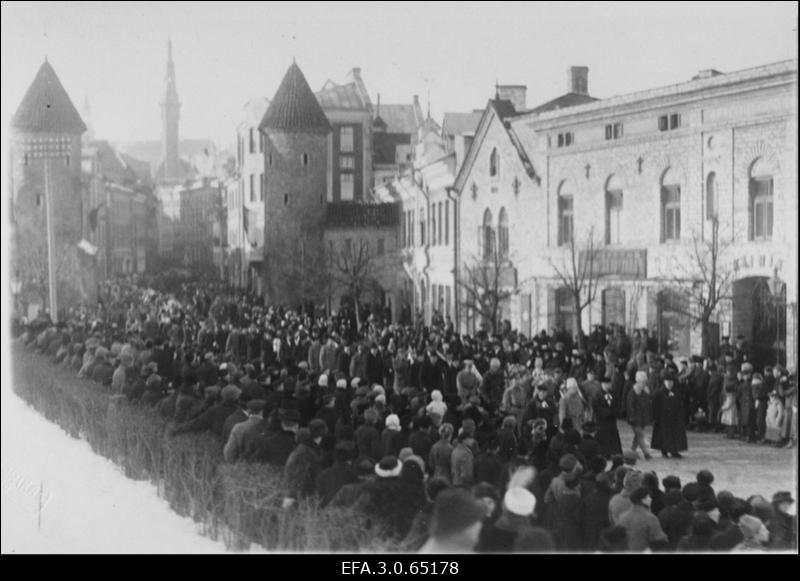 Vabadussõda. Sõjas langenud Soome vabatahtlike kodumaale saatmine. Leinarongkäik Viru tänaval.
