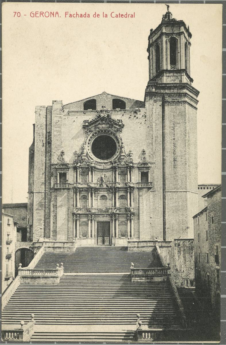 70 -Gerona. Fachada of the Cathedral - View of the baroque façade of the Cathedral of Girona from the Cathedral Square