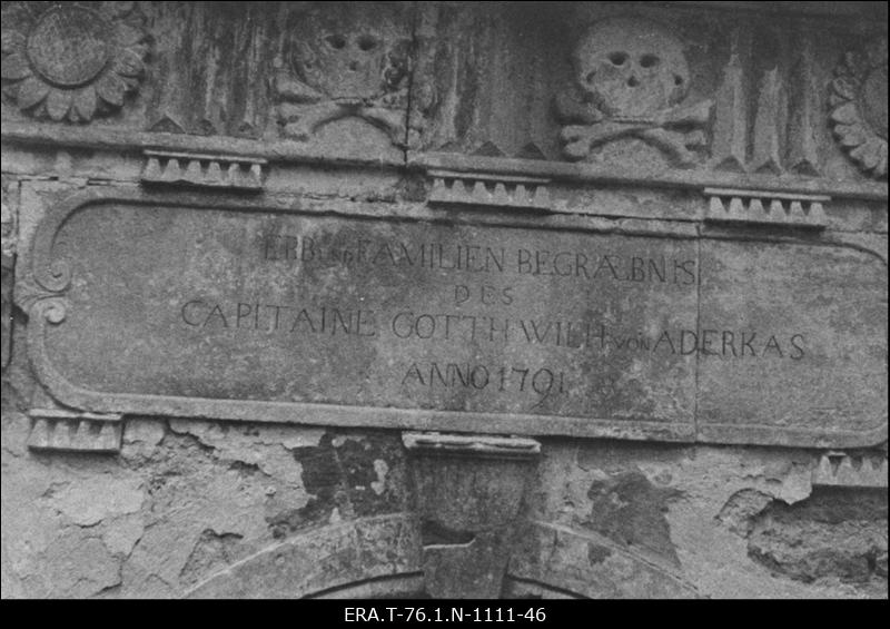 Aderkasi kabel. Aderkasi nimetahvel kabeli ukse kohal ( 1791).