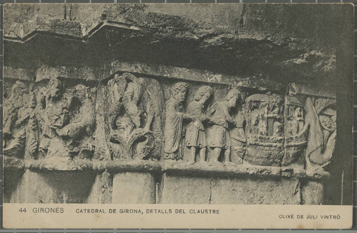 44 Gironés. Cathedral of Girona, details of the cloister - Detail of a capital of the cloister of the Cathedral of Girona.