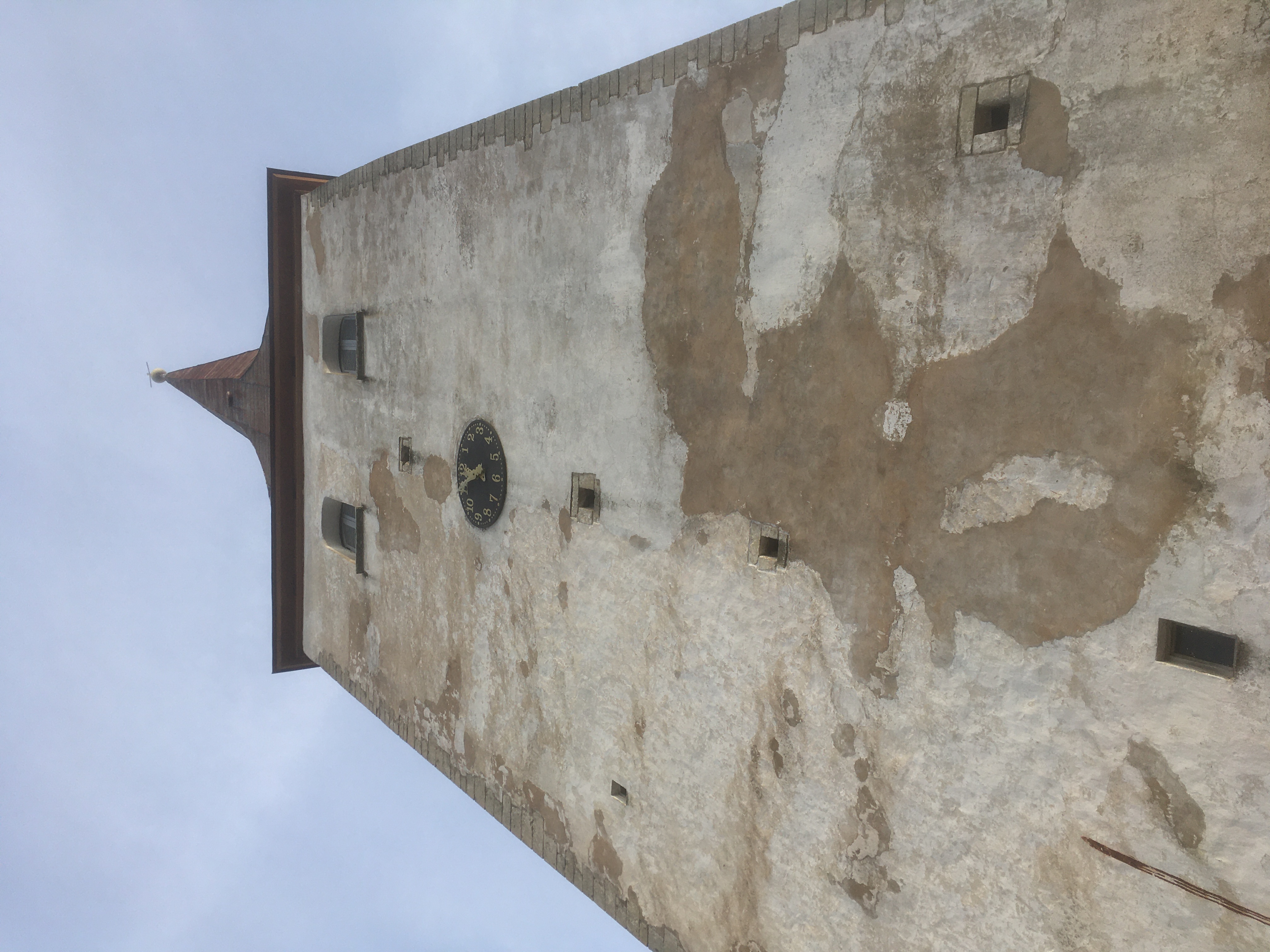 Rakvere Trinity church tower - Looking up the church tower from Pikk street.