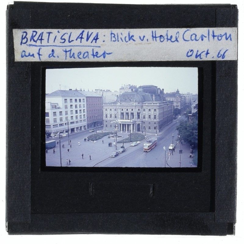 Bratislava, Slovak National Theater - Caption: BRATISLAVA: View from Hotel Carlton/on d. theater/Oct. 66