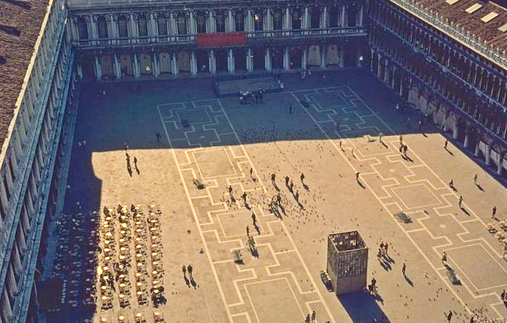 Bingo in Venice 1961 - Venice  August  1961: The bingo box in San Marco square, from the bell tower.
