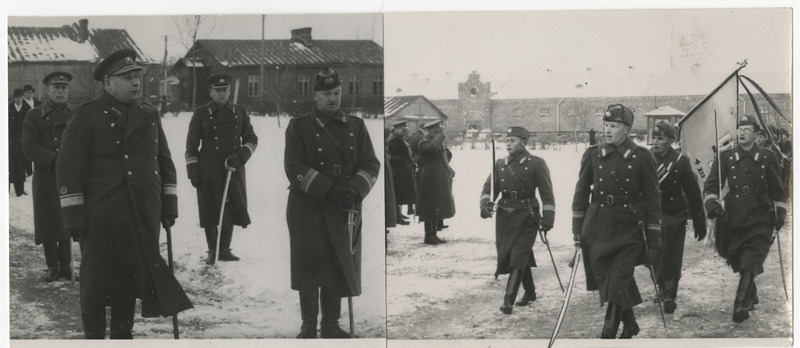 2. Üksiku Jalaväepataljoni 20. aastapäeva tähistamine 20.11.1937, vasakul piirivalve ülem Hans Kurvits kõnelemas, paremal pataljoni lipp paraadmarsil