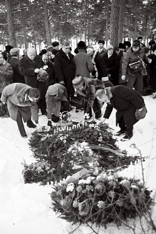 Pärgade asetamine kirjanik A.H. Tammsaare kalmule Metsakalmistul tema 100. sünniaastapäeval.
