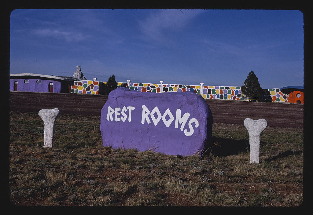 Rest room signs, Flintstone's Bedrock City, Valle, Arizona (LOC)