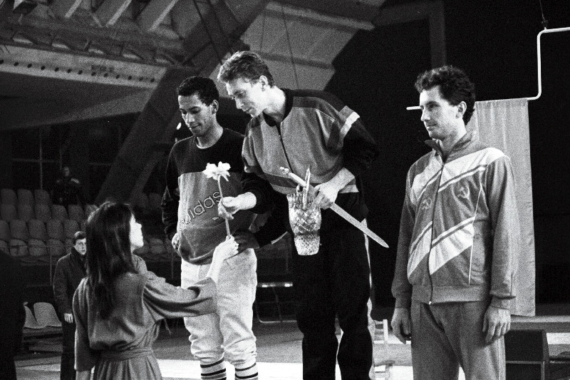 Rahvusvahelise Tallinna mõõga epeeturniiri võitjad Vitali Agejev, Vladimir Reznitšenko ja Igor Tihhomirov.