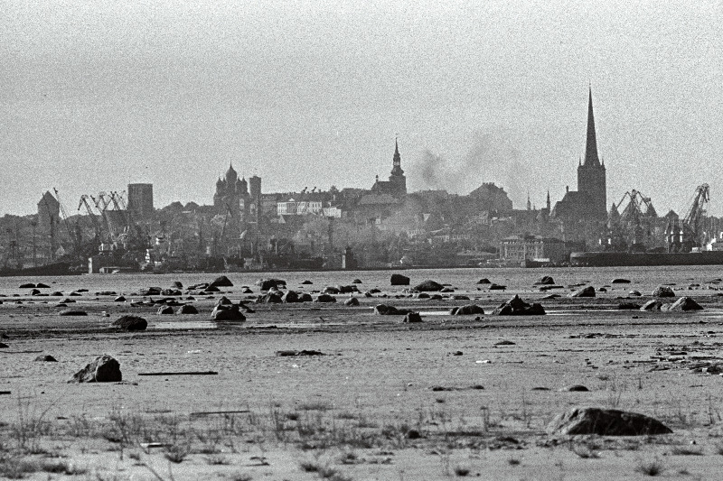 Tallinna panoraam (võetud Piritalt) ja valge reisijate laev saabub Tallinna.