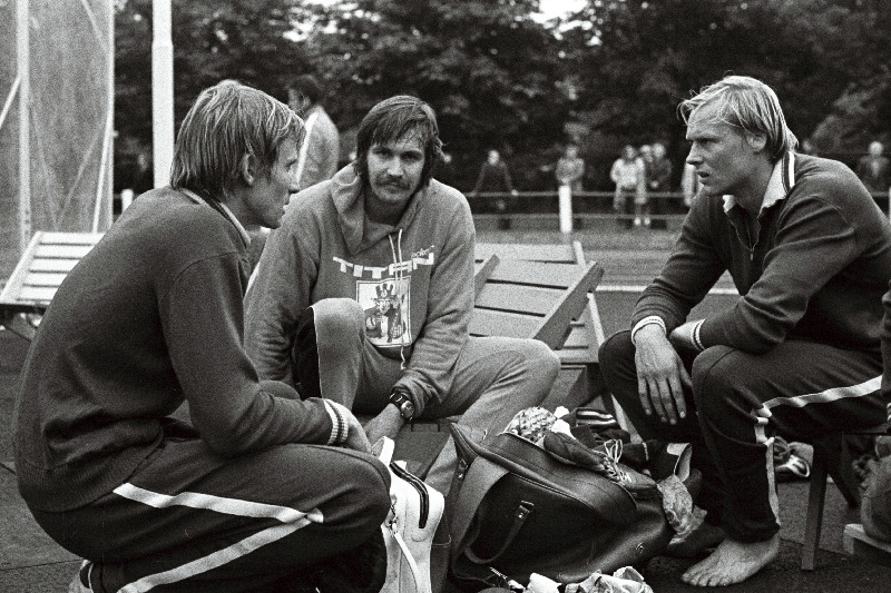 Eesti NSV ja Rootsi vahelisest mitmevõistlusest osavõtjad Heino Sildoja, Kenneth Riggberger ja Peeter Põld.