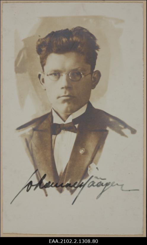 Tartu Õpetajate Seminari õpilane Johannes Jääger, portreefoto