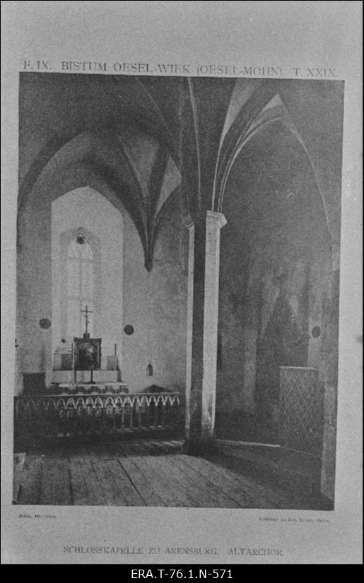 Kuressaare loss. Lossikabeli altariruum. Repro Reinhold Ludwig Ernst Guleke raamatust "Alt-Livland" F. IX, T. XXIX
