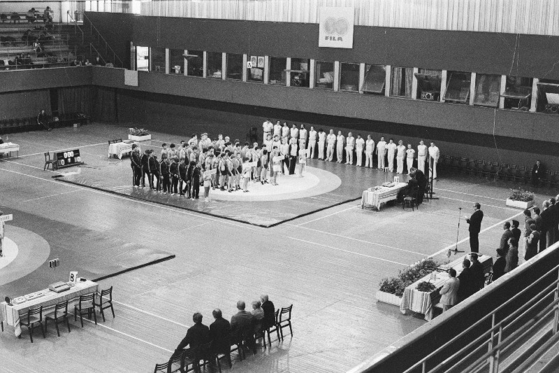 Rahvusvahelise vabamaadlusturniiri avamine "Dünamo" tennishallis.
