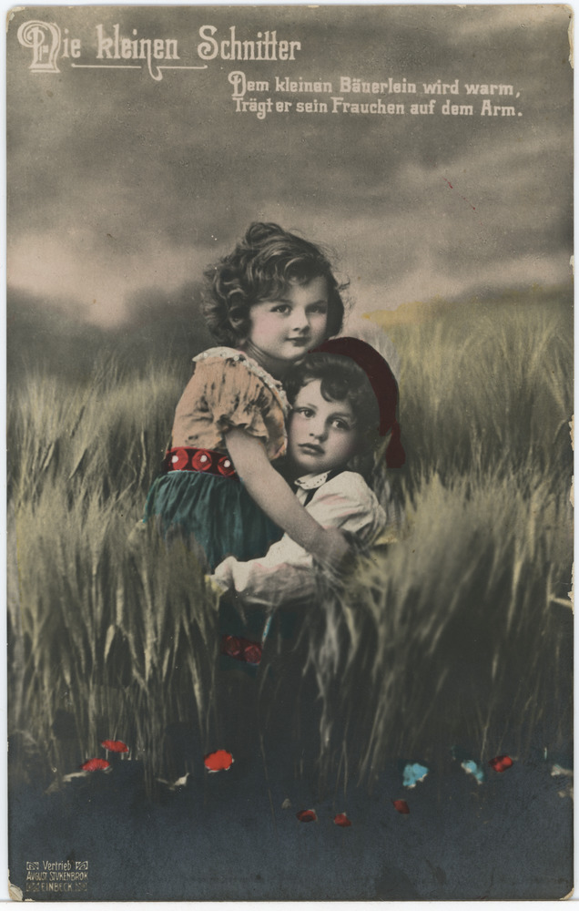 Poisike tüdrukukest põllul süles hoidmas, reproduktsioon