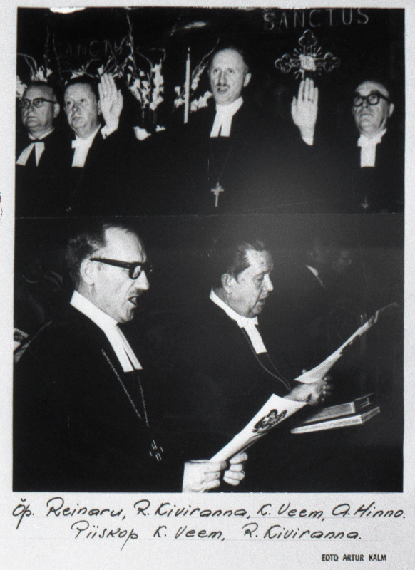 Eestlased paguluses. Ülemisel fotol kirikuõpetajad Reinaru, Kiviranna, Veem, Hinno, alumisel piiskop A.Veem ja R. Kiviranna.