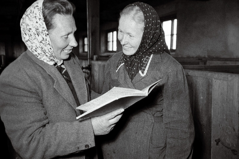 Kindla Tee kolhoosi seafarmi juhataja S. Kütt (vasakul) ja seatalitaja E. Liiase.