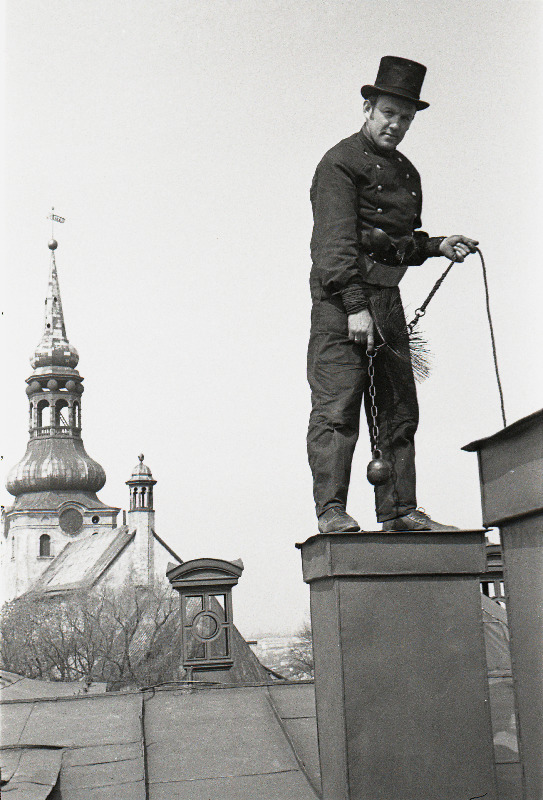 Korstnapühkija katusel, tagaplaanil Toomkirik.