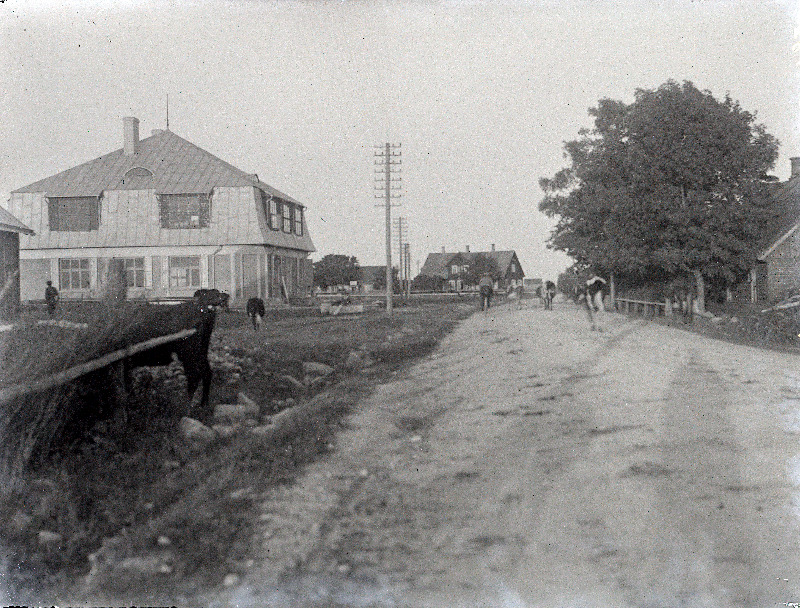 Õhtune Orissaare, vasakul Ühispanga hoone. Uuemõisa vald.