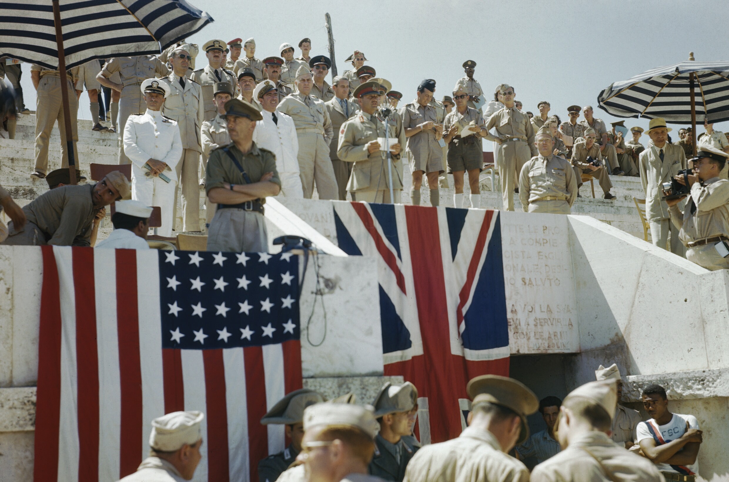 Allied Forces Sports Meeting at the Foro Italico, Formerly the Mussolini Forum, Rome, July 1944 TR2098 - Allied Forces Sports Meeting at the Foro Italico, Formerly the Mussolini Forum, Rome, July 1944
The opening ceremony of the meeting, with high ranking Allied officers present.