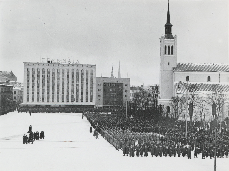 Eesti Vabariigi 19. aastapäeva puhul korraldatud paraad Tallinnas Vabaduse väljakul. Rivistatud kaitseväe ja kaitseliidu väeosad.