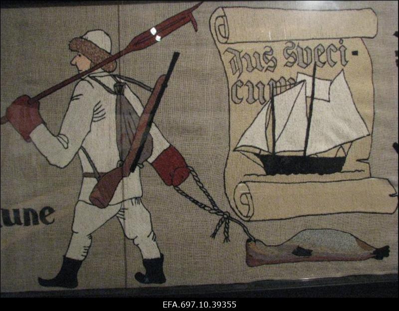 Rannarootsi muuseum. Muuseumi väljapanek. Rannarootsi ajalool põhinev  nn Rannavaip.