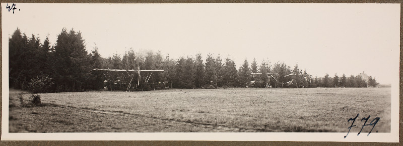 Vaade väljal seisvatele lennukitele metsa taustal; foto 1. Lennuväedivisjoni fotopositiivide kogust