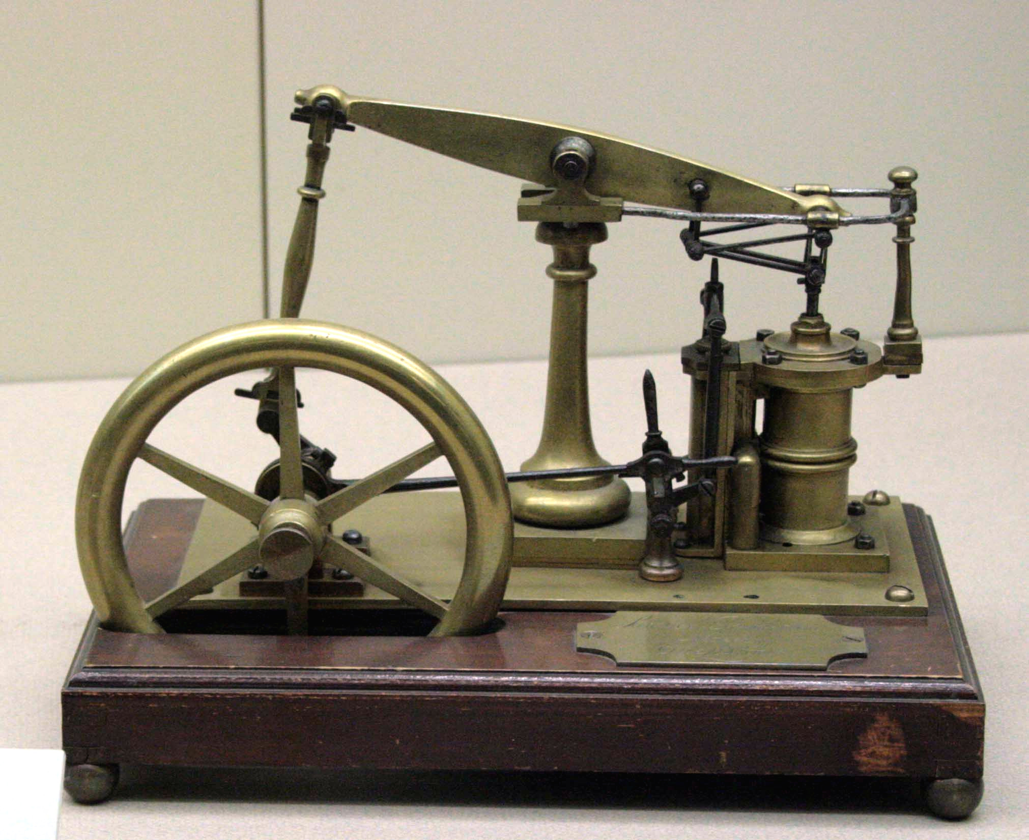 JamesWattEngine - A model of a beam engine featuring Watt's parallel linkage for double action built by Samuel Pemberton between 1880-1890. It appears not to use Watt's separate condensor.