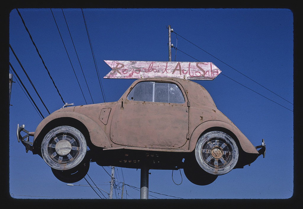 Razorback Auto Sales sign, Route 71, Fayetteville, Arkansas (LOC)