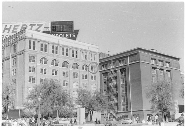 Dal-Tex Bldg - The Texas School Book Depository Building and the Dal-Tex Building in downtown Dallas, Texas, in November 1963.